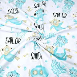 Baumwolle 100% türkisfarbene Taucher auf weißem Hintergrund  