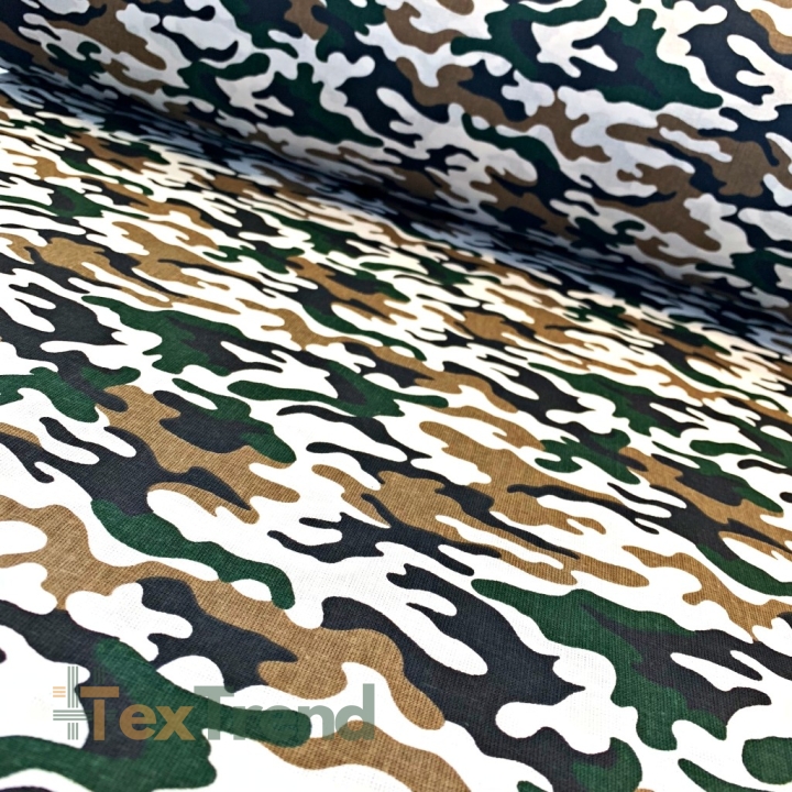 Baumwolle 100% kleines CAMOUFLAGE-Muster grün-beige-weiß  