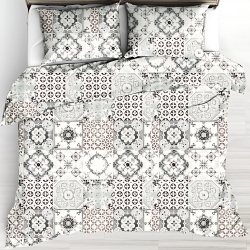 Baumwolle 100% Patchwork Ornament schwarz auf ecrufarbenem Hintergrund  