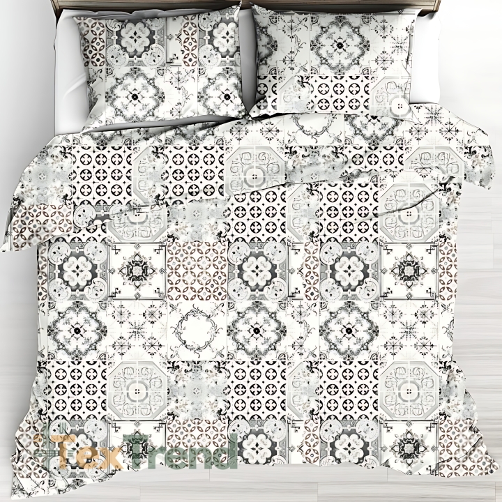 Baumwolle 100% Patchwork Ornament schwarz auf ecrufarbenem Hintergrund  