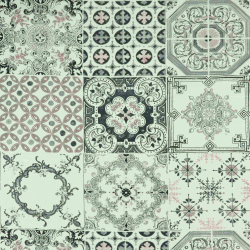 Baumwolle 100% Patchwork Ornament schwarz auf ecrufarbenem Hintergrund  