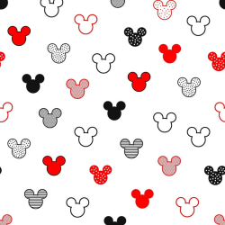 100% Baumwolle - MIKI gemustert in schwarz-rot auf weißem Hintergrund  