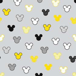 100% Baumwolle - MIKI gemustert in schwarz-gelb auf grauem Hintergrund  