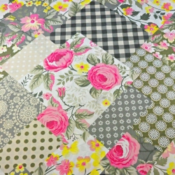 Baumwolle 100% Patchwork Blumen grau-khaki 220cm  