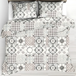 Baumwolle 100% Patchwork Ornament schwarz auf ecrufarbenem Hintergrund - 220cm  