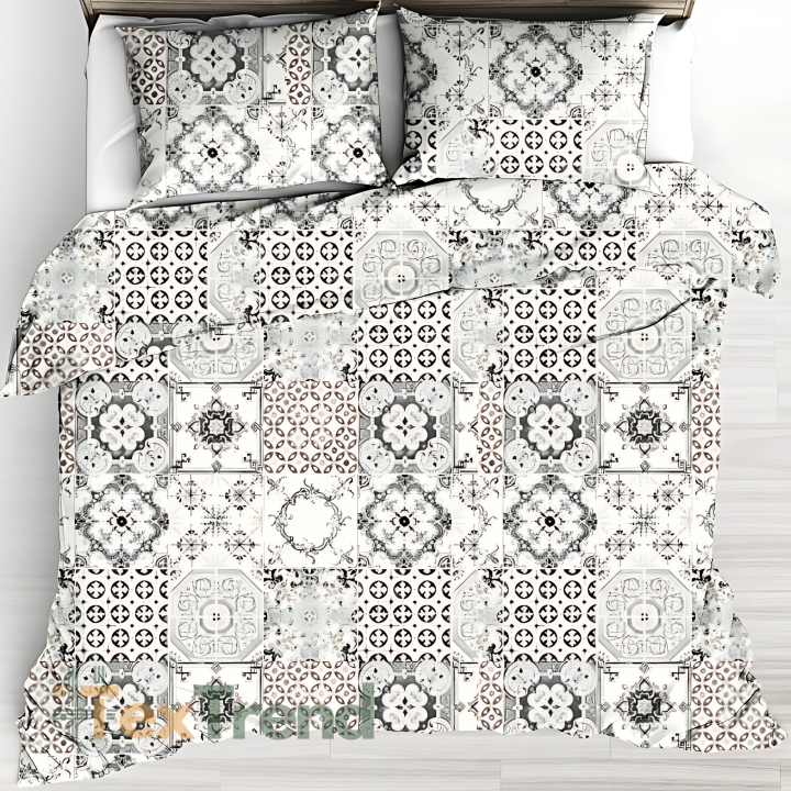 Baumwolle 100% Patchwork Ornament schwarz auf ecrufarbenem Hintergrund - 220cm  