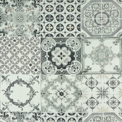 Baumwolle 100% Patchwork Ornament schwarz auf ecrufarbenem Hintergrund - 220cm  