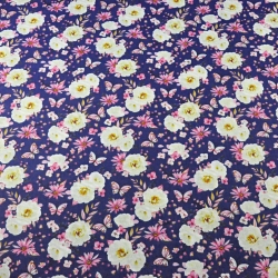 Baumwolle 100% Blumen mit Schmetterlingen auf navyblauem Hintergrund - 220cm  