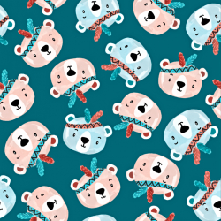 Digitaldruck Jersey-Stoff - indianische Bären auf smaragdgrünem Hintergrund