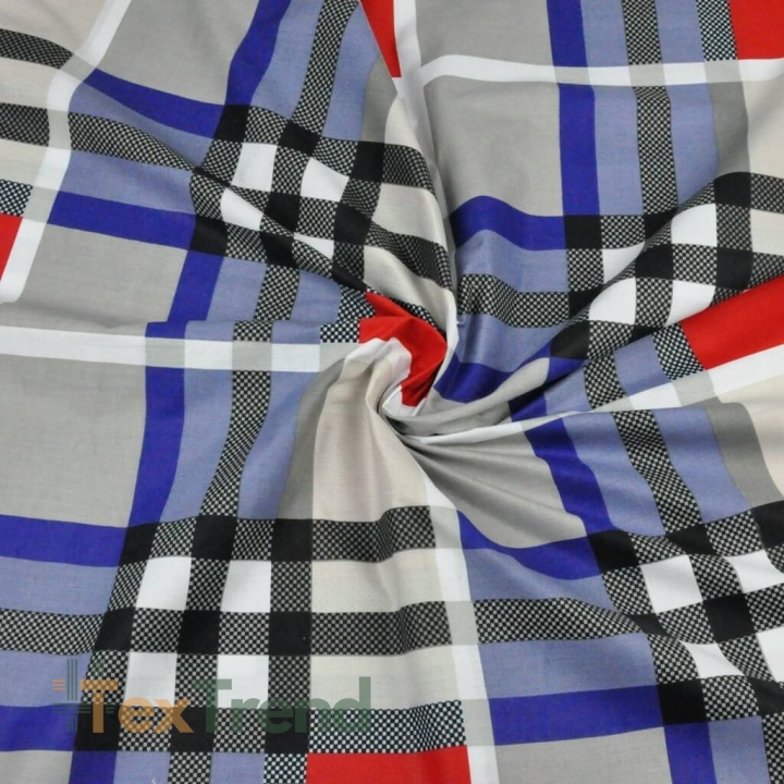 100% Baumwolle Karomuster blau-grau-rot  