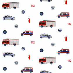 Jersey-Stoff Digitaldruck - Polizei, Feuerwehr und Krankenwagen auf weißem Hintergrund  