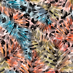 Jersey-Stoff digitaler Druck Herbstblätter auf schwarzem Hintergrund  