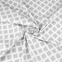 100% Baumwolle geometrische Rauten gemustert grau auf weiß  