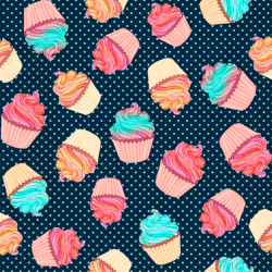 Jersey-Stoff Digitaldruck - MINI Muffins auf dunkelblauem Hintergrund  