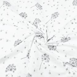 Baumwolle 100% - graue Pusteblumen auf weißem Hintergrund  