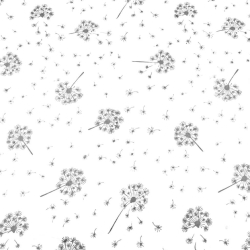 Baumwolle 100% - graue Pusteblumen auf weißem Hintergrund  