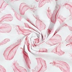 Baumwoll-Musselin - rosa Federn auf weißem Hintergrund  