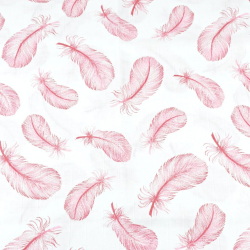 Baumwoll-Musselin - rosa Federn auf weißem Hintergrund  