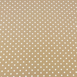 Baumwolle 100% - weiße Punkte 7mm auf hellbraunem Hintergrund  