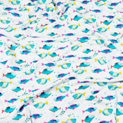 Jersey-Stoff Digitaldruck - Meeresfische auf weißem Hintergrund  