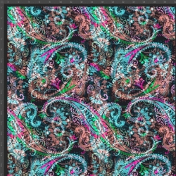 Jersey Stoff Digitaldruck türkische Federn auf schwarzem Hintergrund  