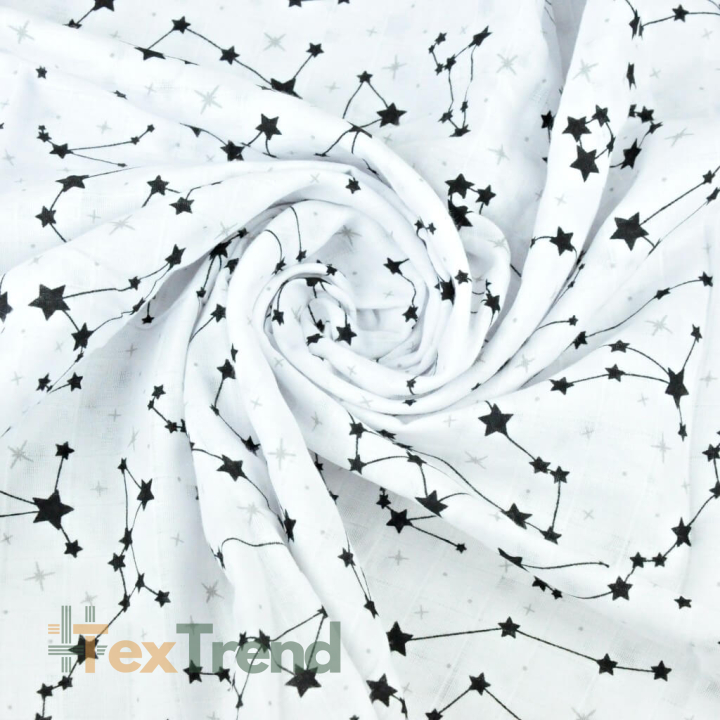 Baumwoll-Musselin - schwarze Konstellation auf weißem Hintergrund  