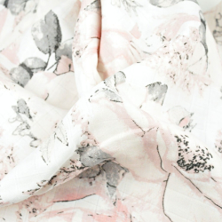 Baumwoll-Musselin - wilde Rose in rosa auf weißem Hintergrund  