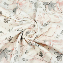 Baumwoll-Musselin - wilde Rose in rosa auf weißem Hintergrund  