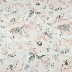 Baumwoll-Musselin - wilde Rose in rosa auf weißem Hintergrund  