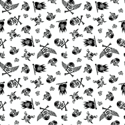 Baumwolle 100% schwarze Piratenschädel auf weißem Hintergrund  