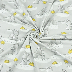 Baumwolle 100% - Hasen mit Sonnen auf grauem Hintergrund  