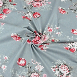 Baumwolle 100% - rote Rosen auf grauem Hintergrund  