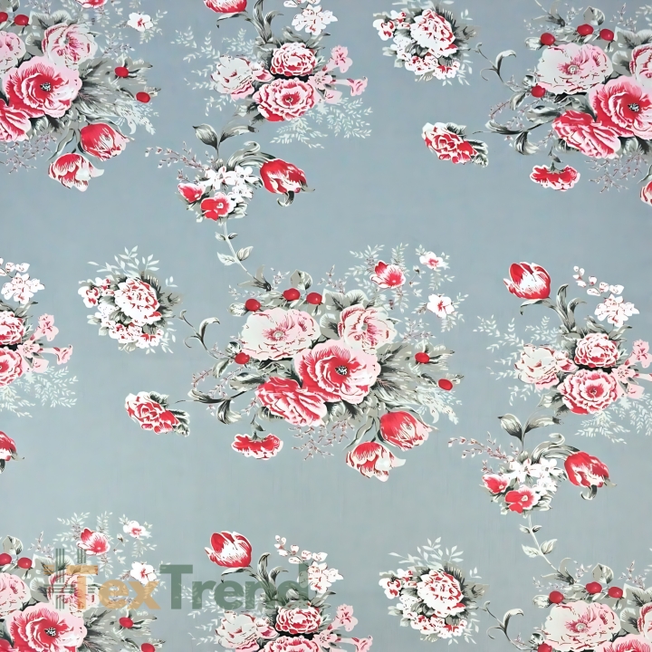 Baumwolle 100% - rote Rosen auf grauem Hintergrund  