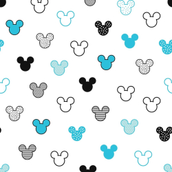 100% Baumwolle - MIKI gemustert in schwarz-türkis auf weißem Hintergrund  