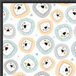 Interlock Jersey Digitaldruck - Löwen orange-mint auf weißem Hintergrund  