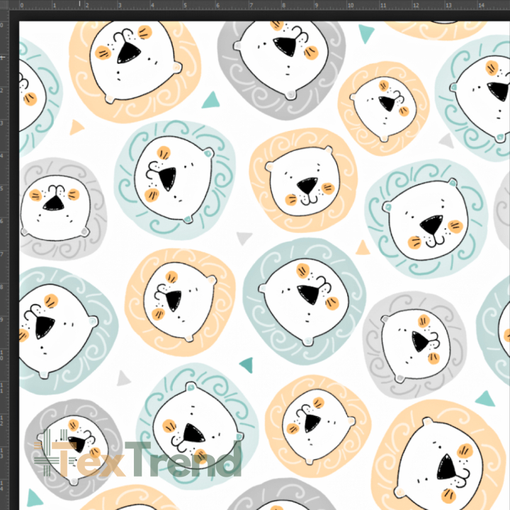 Interlock Jersey Digitaldruck - Löwen orange-mint auf weißem Hintergrund  