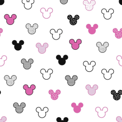 100% Baumwolle - MIKI gemustert in schwarz-rosa auf weißem Hintergrund  