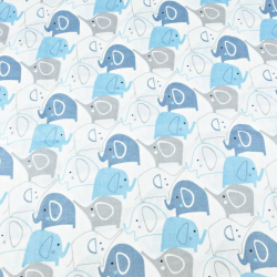 Baumwoll-Musselin Elefanten blau-dunkelblau auf weißem Hintergrund  