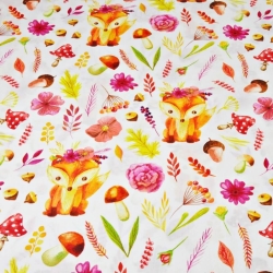 Baumwolle 100% herbstliche Füchse auf weißem Hintergrund  