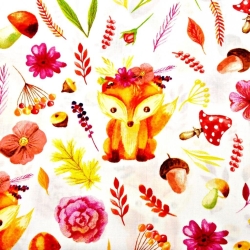 Baumwolle 100% herbstliche Füchse auf weißem Hintergrund  