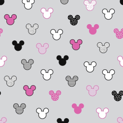 100% Baumwolle - MIKI gemustert in schwarz-rosa auf grauem Hintergrund  
