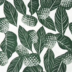 Baumwolle 100% Blätter mit Ananas dunkelgrün auf weißem Hintergrund  