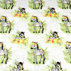 Baumwolle 100% Zebras mit Blättern auf weißem Hintergrund  