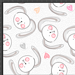 Interlock Jersey Digitaldruck - Kuschelhasen grau auf weißem Hintergrund  