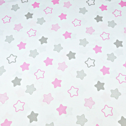 Baumwolle 100% - rosa-graue Lebkuchensterne auf weißem Hintergrund  