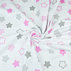 Baumwolle 100% - rosa-graue Lebkuchensterne auf weißem Hintergrund  
