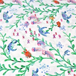 Baumwolle 100% Schildkröten und Quallen auf weißem Hintergrund  