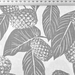 Baumwolle 100% Blätter mit Ananas grau auf weißem Hintergrund  