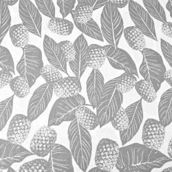 Baumwolle 100% Blätter mit Ananas grau auf weißem Hintergrund  