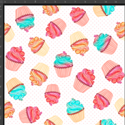 Interlock Jersey Digitaldruck - Mini Cupcakes bunt auf weißem Hintergrund  